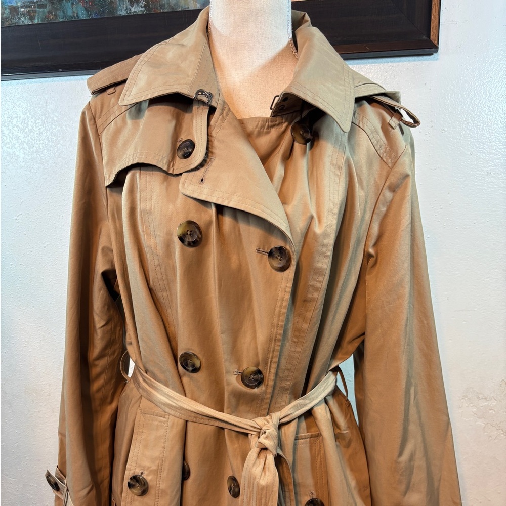 London Fog Tan Double-Breasted Trench Coat with Belt - Picture 4 of 11